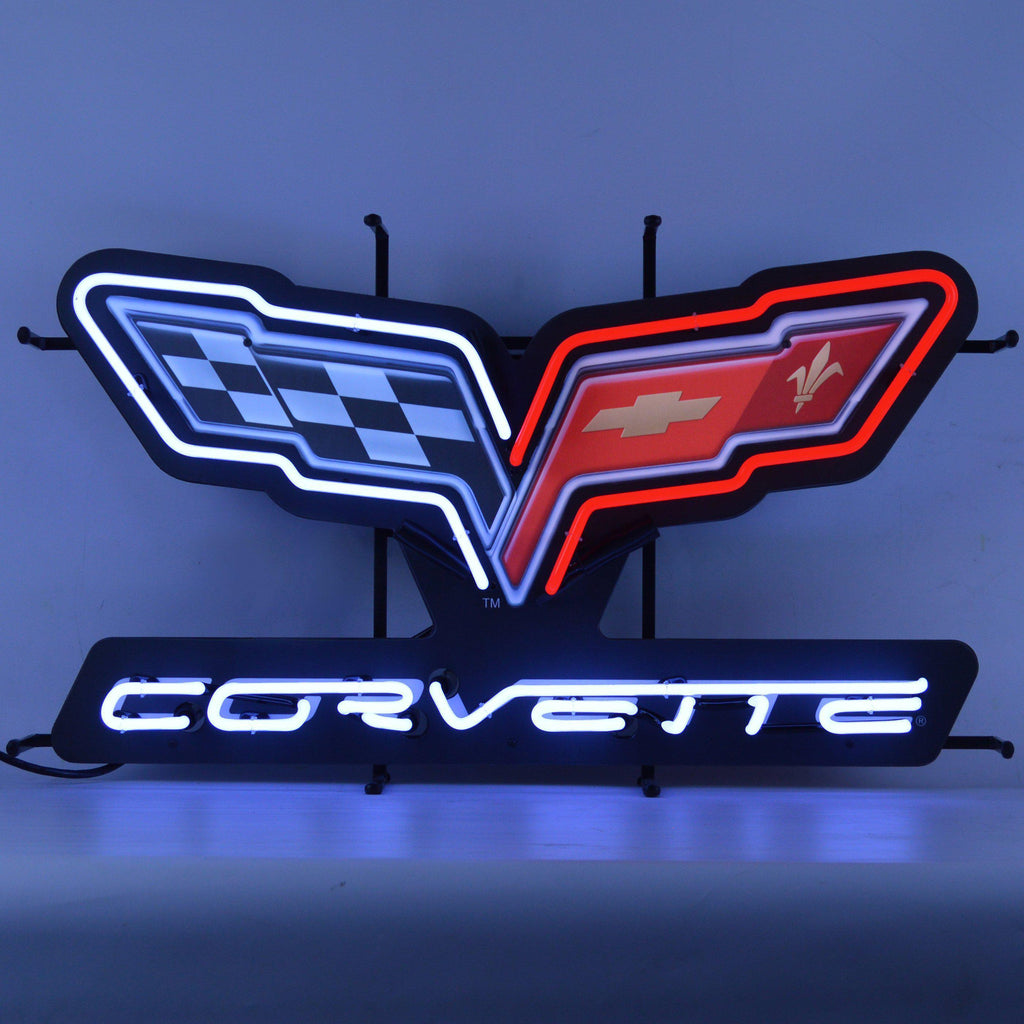 Corvette C6 Flags Neon Sign with Backing-Neon Signs-Grease Monkey Garage