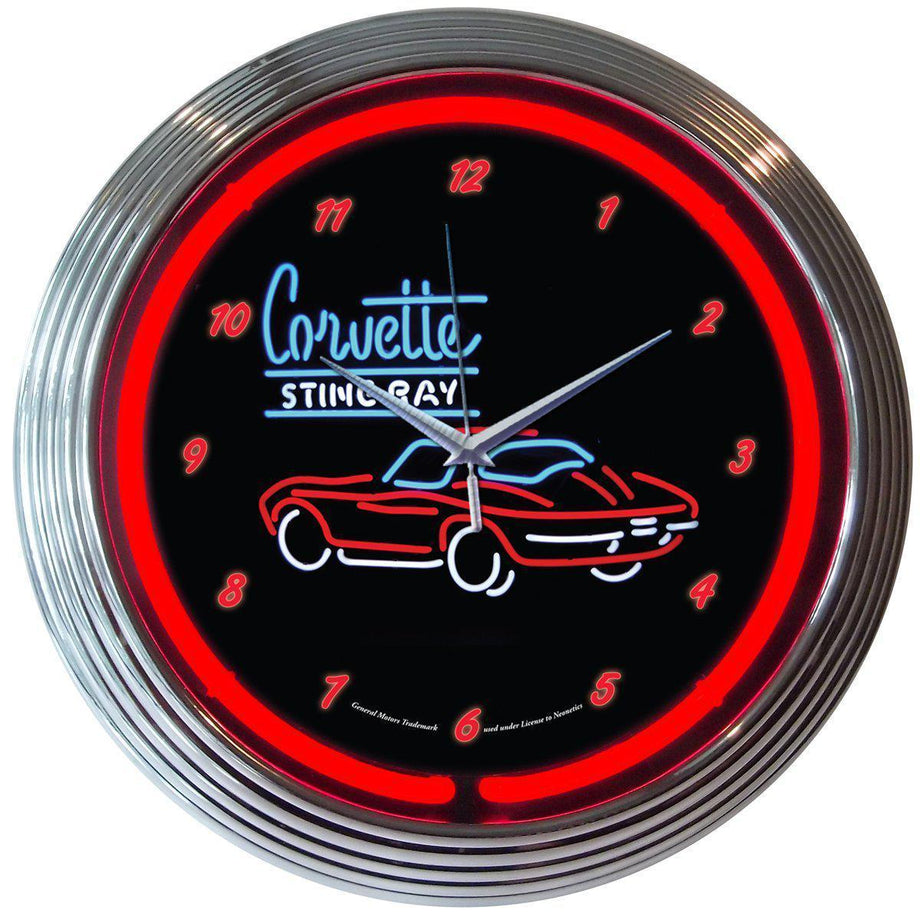 Neonetics Corvette Stingray Neon Clock Grease Monkey Garage