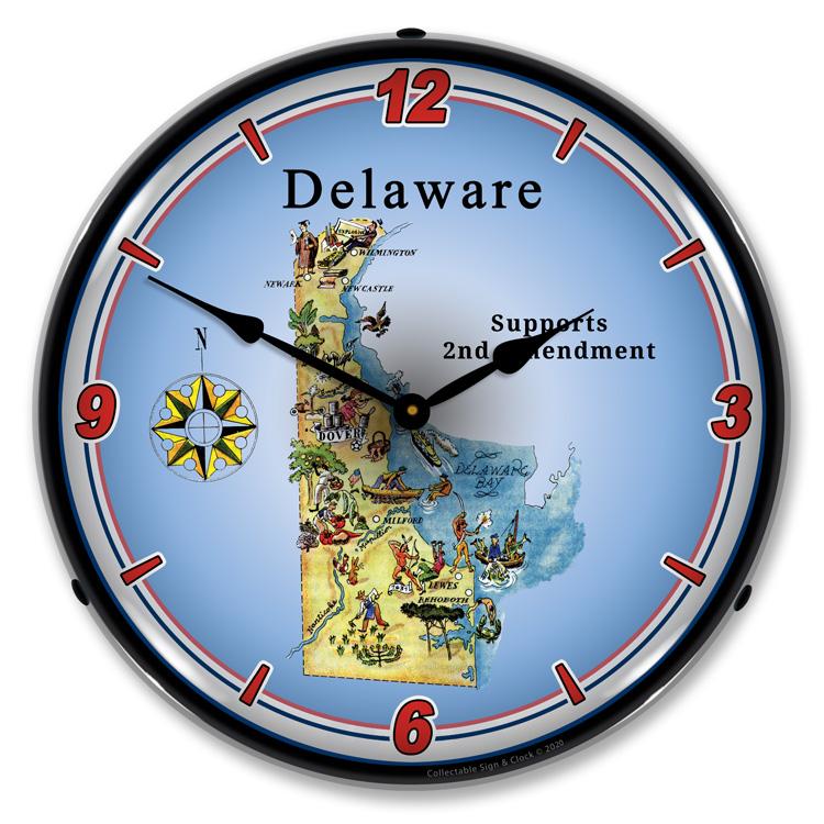 Delaware Supports the 2nd Amendment LED Clock-LED Clocks-Grease Monkey Garage