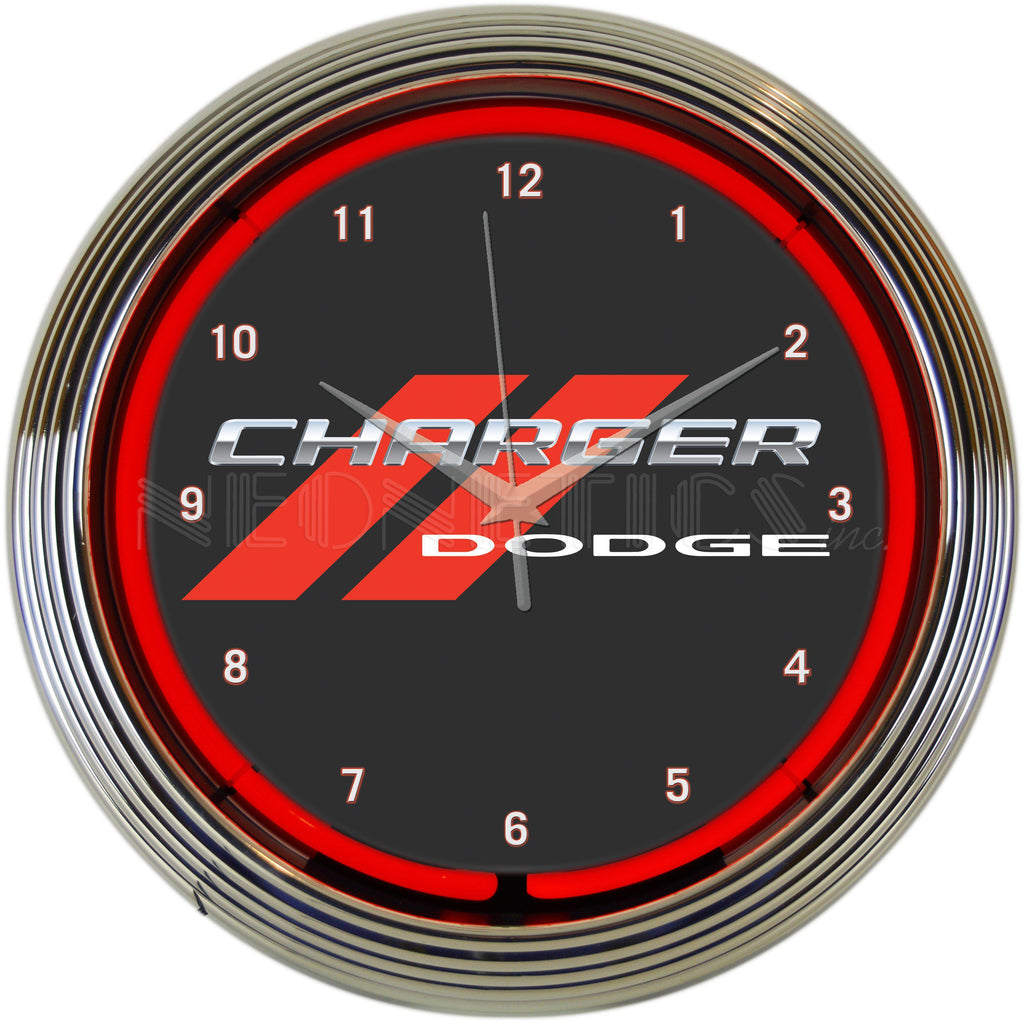 Dodge Charger Red Neon Clock-Clocks-Grease Monkey Garage