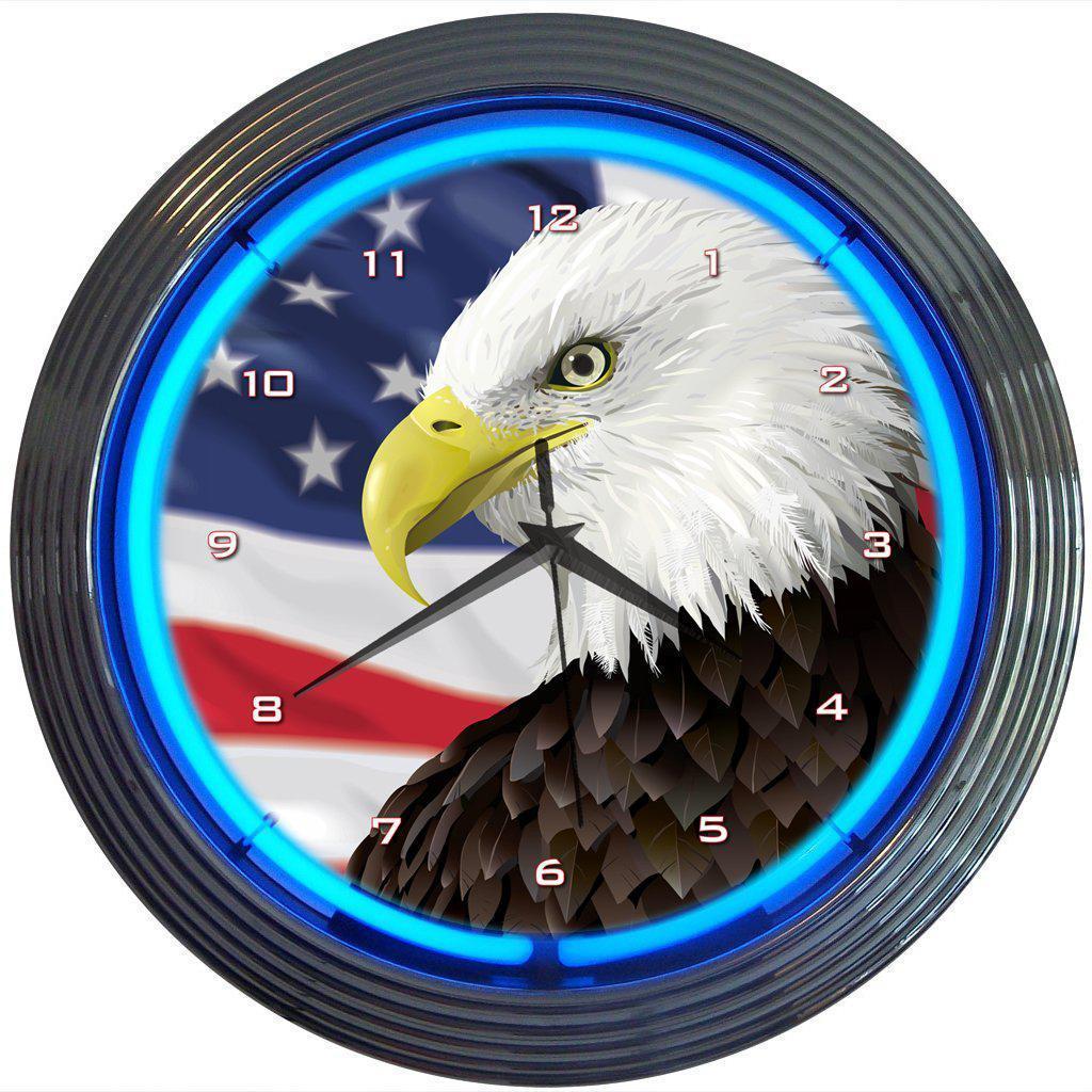 Eagle with American Flag Neon Clock-Clocks-Grease Monkey Garage