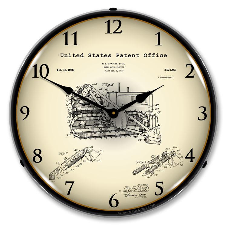 Earth Moving Bulldozer 1936 Patent LED Clock-LED Clocks-Grease Monkey Garage