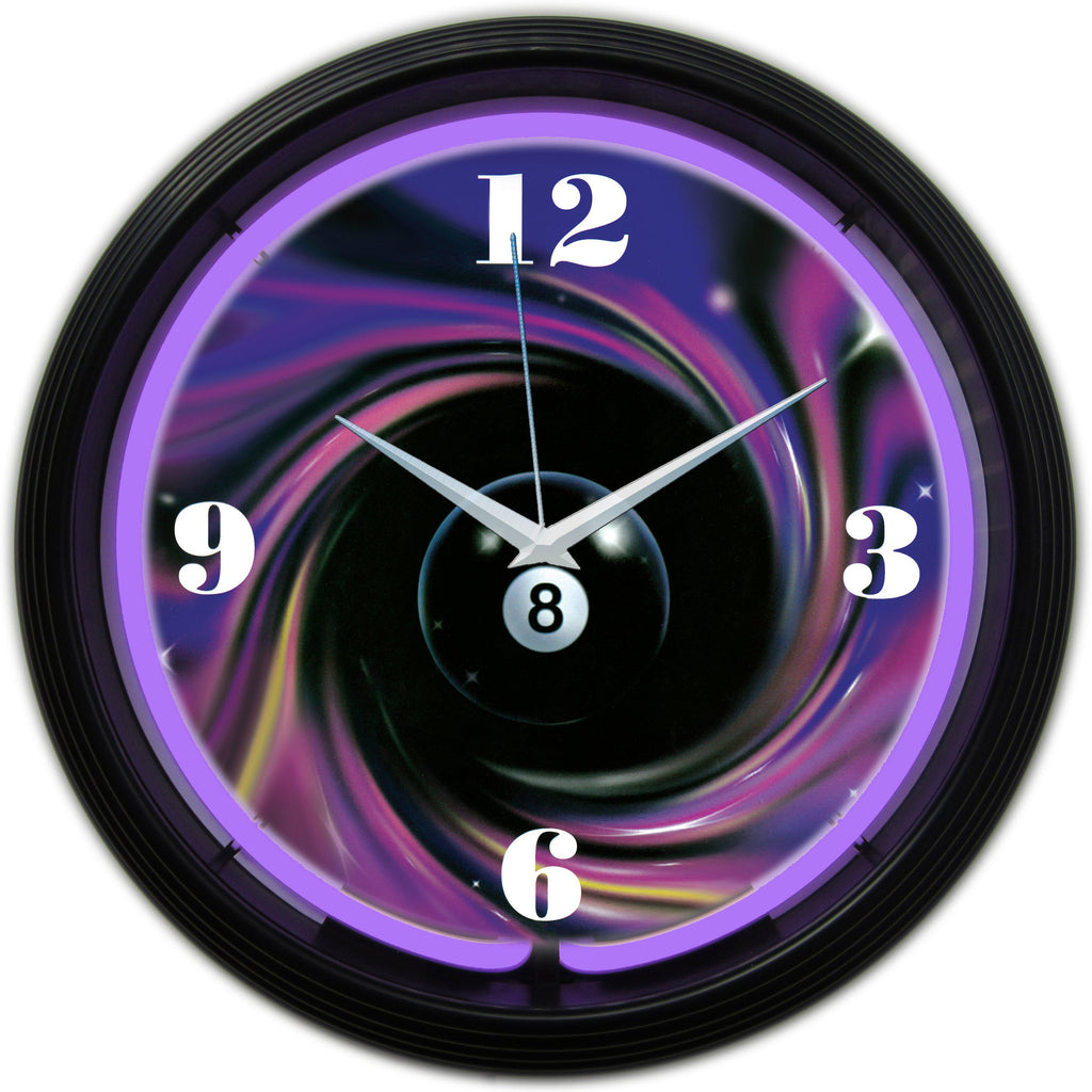 Eight Ball Swirl Neon Clock-Clocks-Grease Monkey Garage