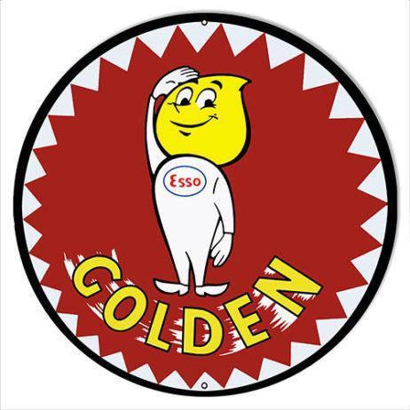 Esso Golden Gasoline Happy the Oil Drop Man Metal Sign-Metal Signs-Grease Monkey Garage