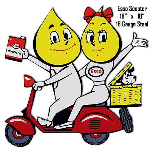 Esso Happy the Oil Drop Man on Scooter Laser Cut Metal Sign-Metal Signs-Grease Monkey Garage