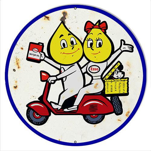 Esso Motor Oil Happy the Oil Drop Man on Scooter Metal Sign-Metal Signs-Grease Monkey Garage