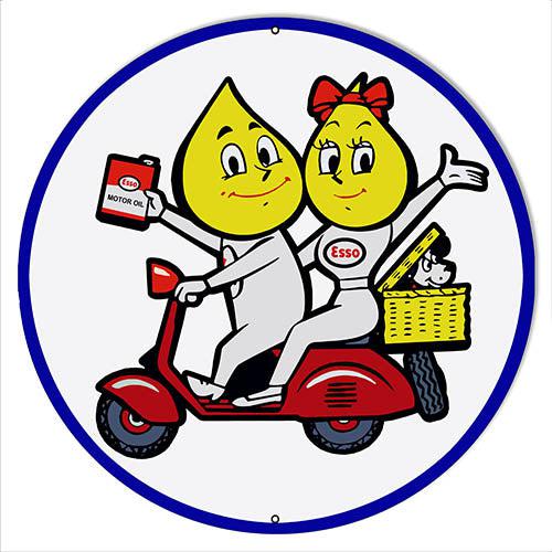 Esso Motor Oil Happy the Oil Drop Man on Scooter Metal Sign-Metal Signs-Grease Monkey Garage