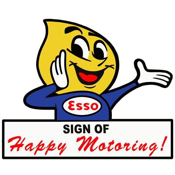 Esso Sign of Happy Motoring with Happy the Oil Drop Man Laser Cut Metal Sign-Metal Signs-Grease Monkey Garage
