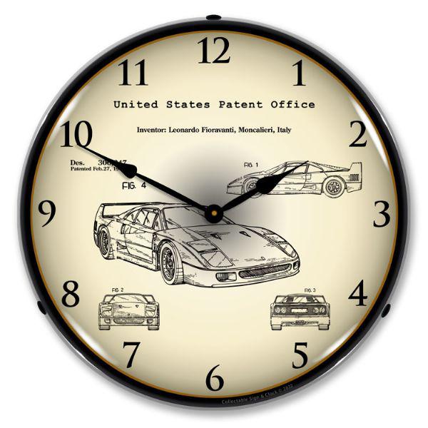 F40 Ferrari Automobile Patent Backlit LED Clock-LED Clocks-Grease Monkey Garage