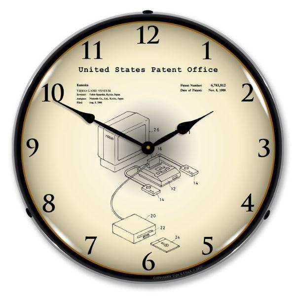 Famicon Video Game System 1986 Patent Backlit LED Clock-LED Clocks-Grease Monkey Garage