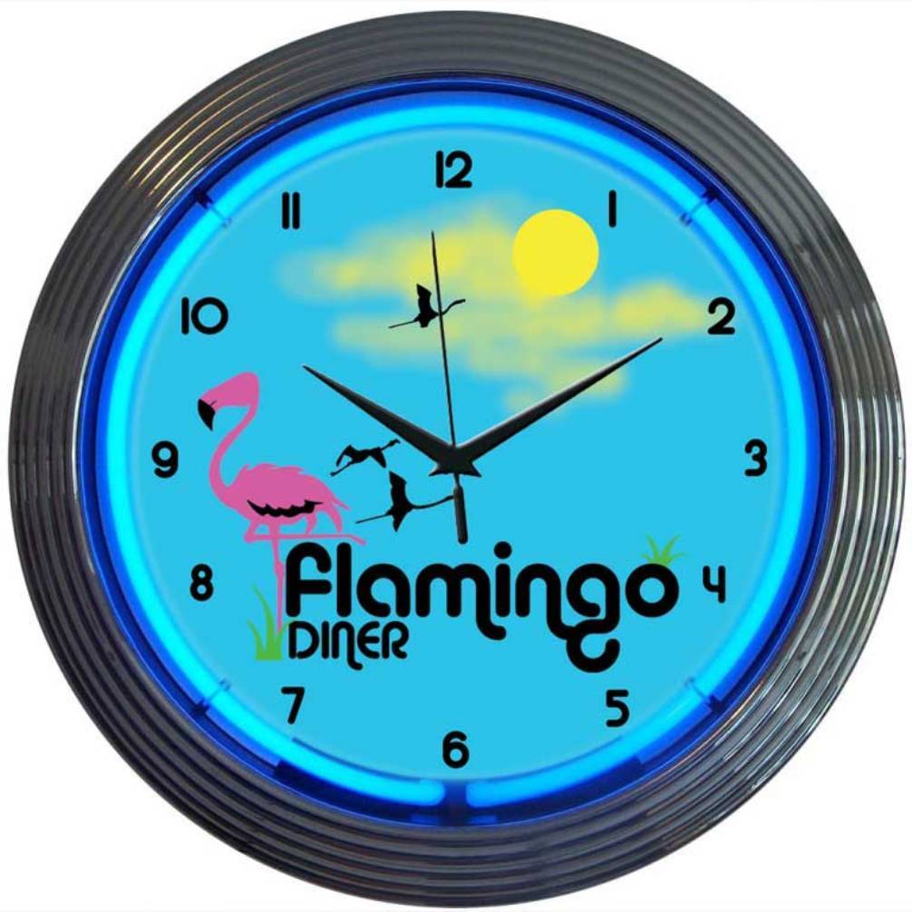Flamingo Diner Neon Clock-Clocks-Grease Monkey Garage