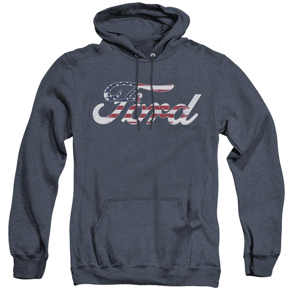 Ford American Flag Logo Heather Hoodie-Grease Monkey Garage