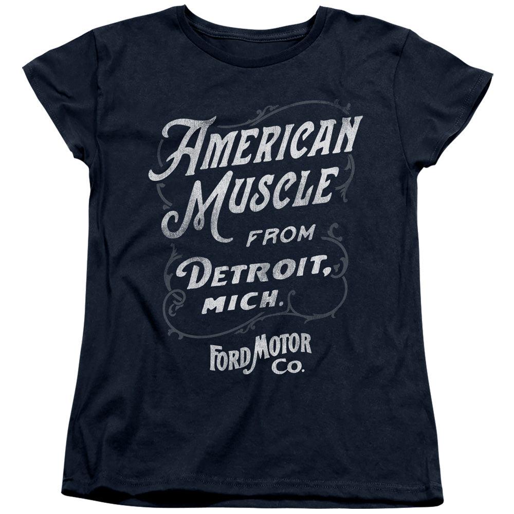 Ford American Muscle Classic Script Women's Short-Sleeve T-Shirt-Grease Monkey Garage
