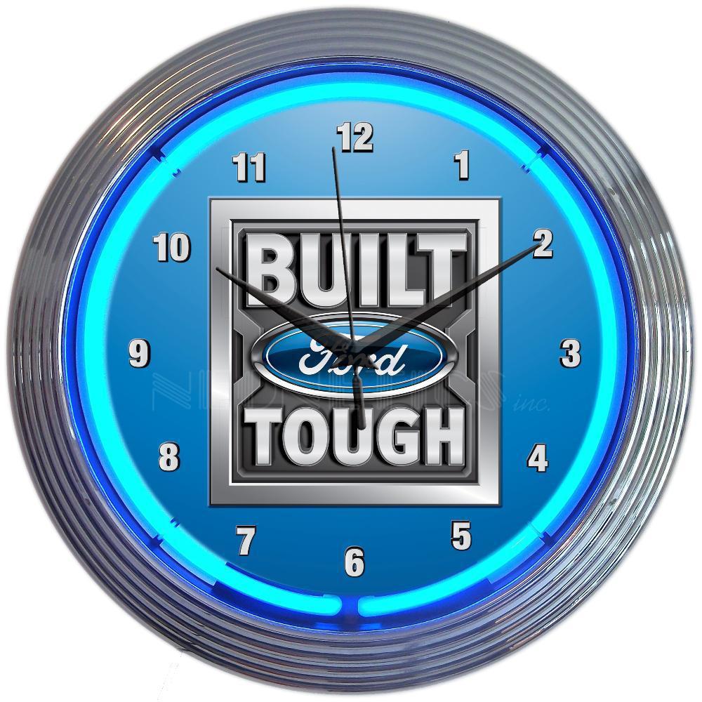 Ford - Built Ford Tough Neon Clock-Clocks-Grease Monkey Garage