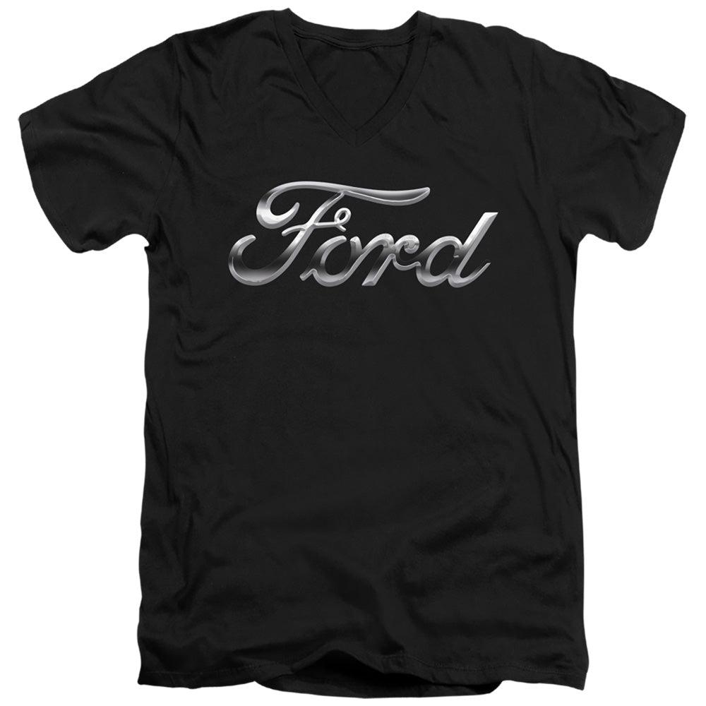 Ford Chrome Ford Script Logo Short-Sleeve V-Neck T-Shirt-Grease Monkey Garage
