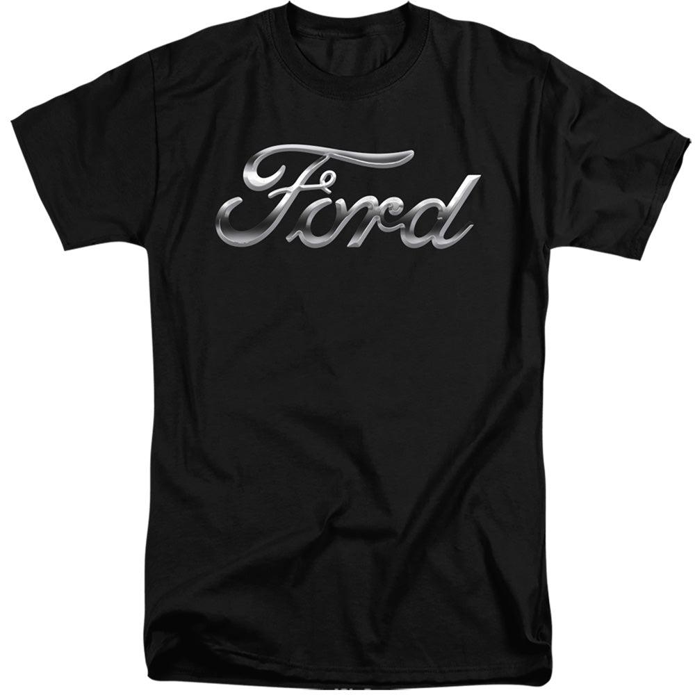 Ford Chrome Ford Script Logo Tall Short-Sleeve T-Shirt-Grease Monkey Garage