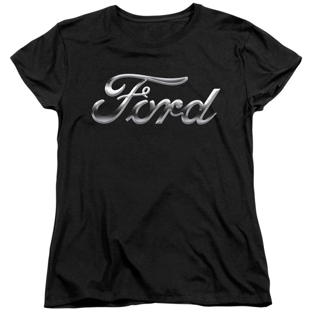 Ford Chrome Ford Script Logo Women's Short-Sleeve T-Shirt-Grease Monkey Garage