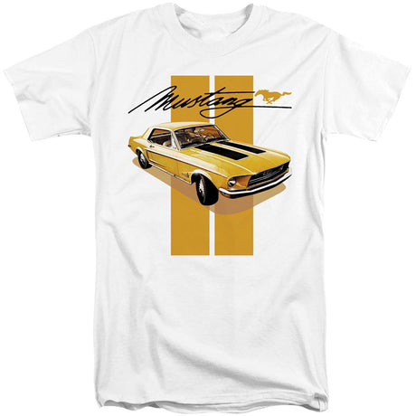 Ford Mustang 1968 Coupe Yellow Stripes Tall Short-Sleeve T-Shirt-Grease Monkey Garage
