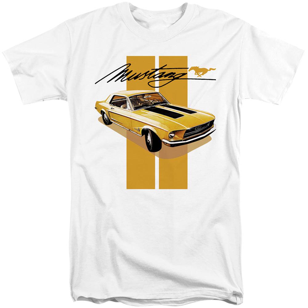 Ford Mustang 1968 Coupe Yellow Stripes Tall Short-Sleeve T-Shirt-Grease Monkey Garage