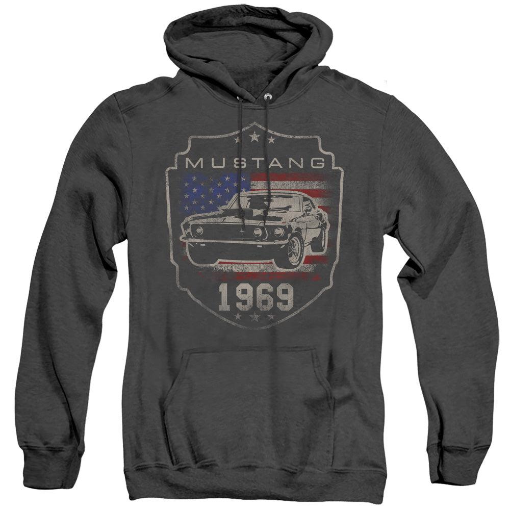 Ford Mustang 1969 American Flag Heather Hoodie-Grease Monkey Garage