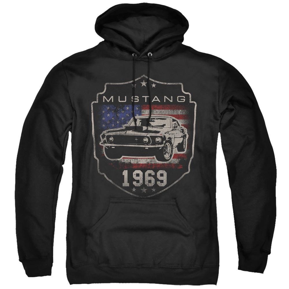 Ford Mustang 1969 American Flag Pullover Hoodie-Grease Monkey Garage