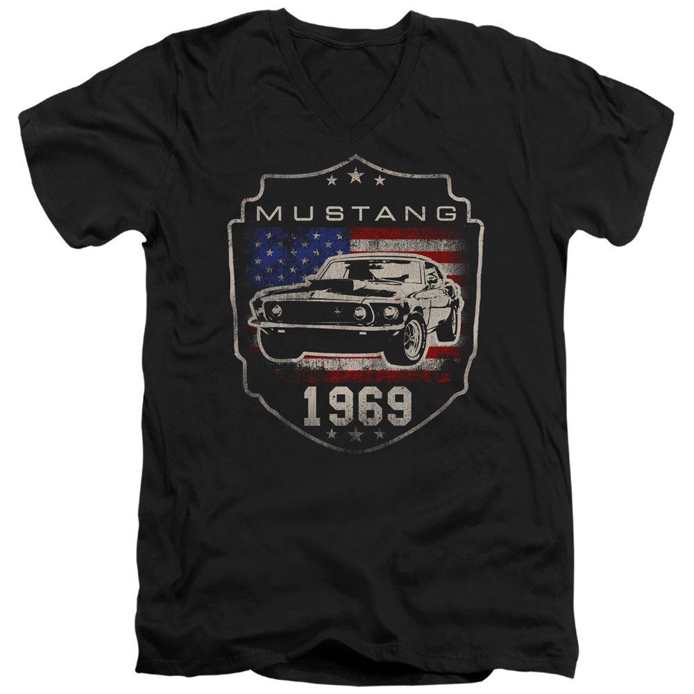 Ford Mustang 1969 American Flag Short-Sleeve V-Neck T-Shirt-Grease Monkey Garage