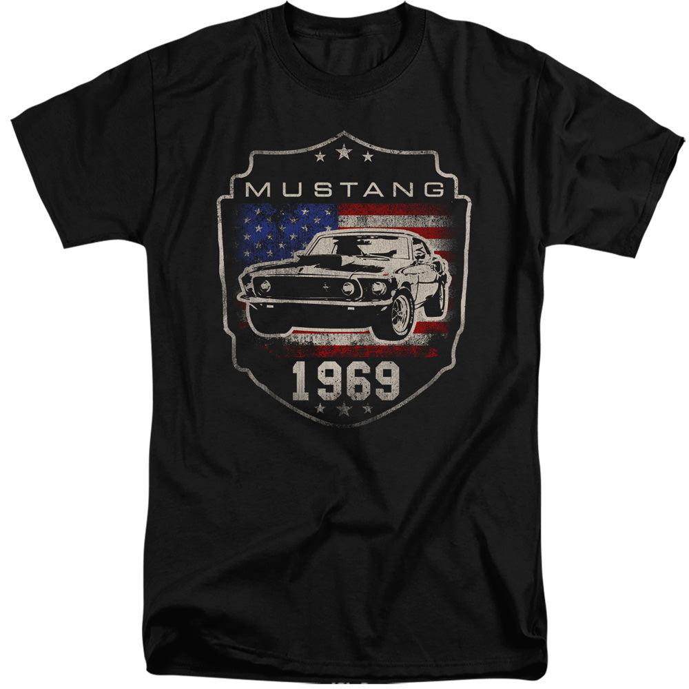 Ford Mustang 1969 American Flag Tall Short-Sleeve T-Shirt-Grease Monkey Garage