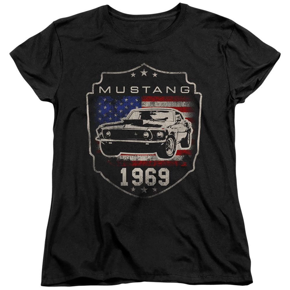Ford Mustang 1969 American Flag Women's Short-Sleeve T-Shirt-Grease Monkey Garage