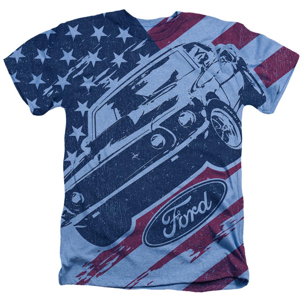 Ford Mustang 1969 Mustang American Flag Short-Sleeve T-Shirt-Grease Monkey Garage