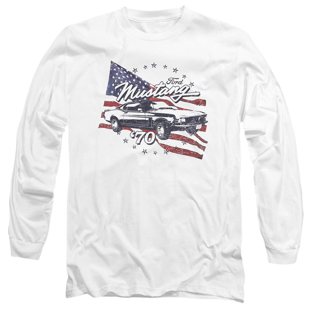 Ford Mustang 1970 Mustang American Flag Long-Sleeve T-Shirt-Grease Monkey Garage