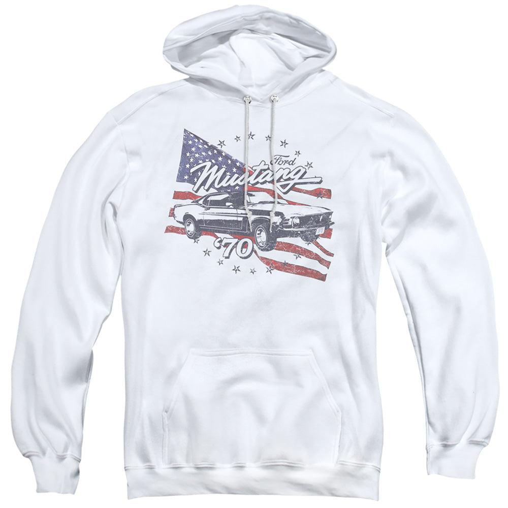 Ford Mustang 1970 Mustang American Flag Pullover Hoodie-Grease Monkey Garage