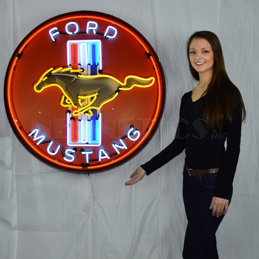 Ford Mustang Red Neon Sign in Steel Can (36")-Neon Signs-Grease Monkey Garage