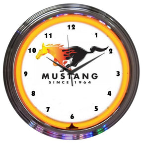 Ford Mustang Since 1964 Orange Neon Clock-Clocks-Grease Monkey Garage