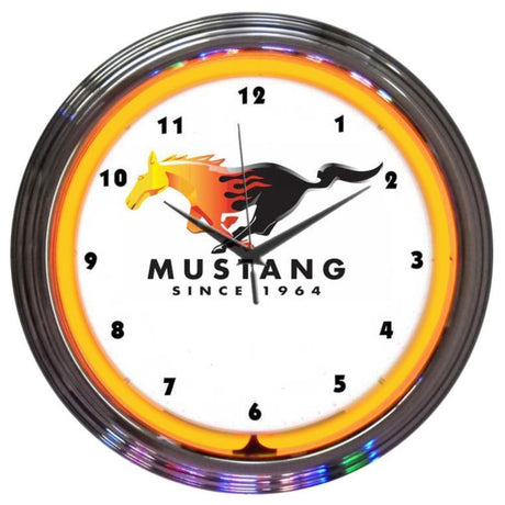 Ford Mustang Since 1964 Orange Neon Clock-Clocks-Grease Monkey Garage