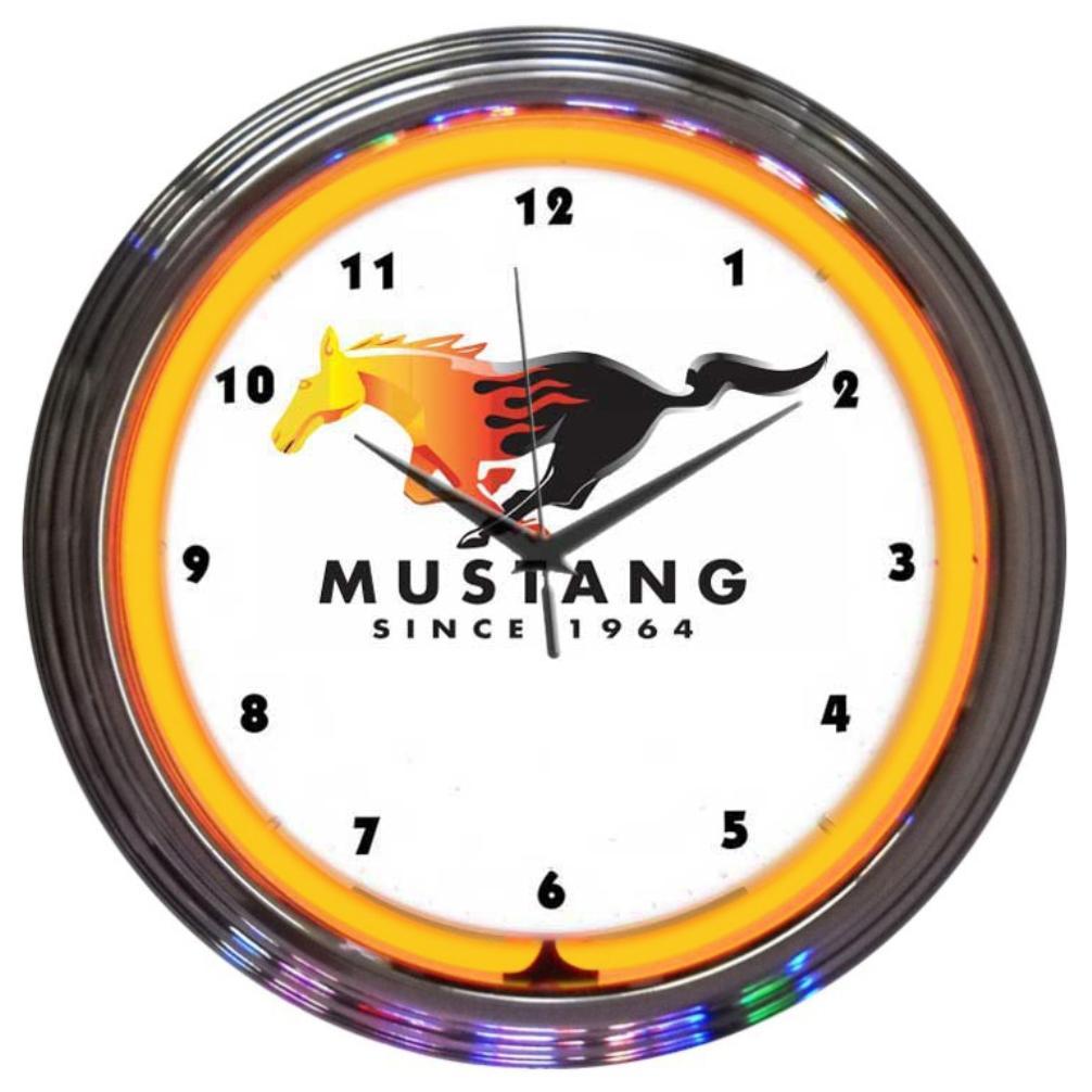 Ford Mustang Since 1964 Orange Neon Clock-Clocks-Grease Monkey Garage