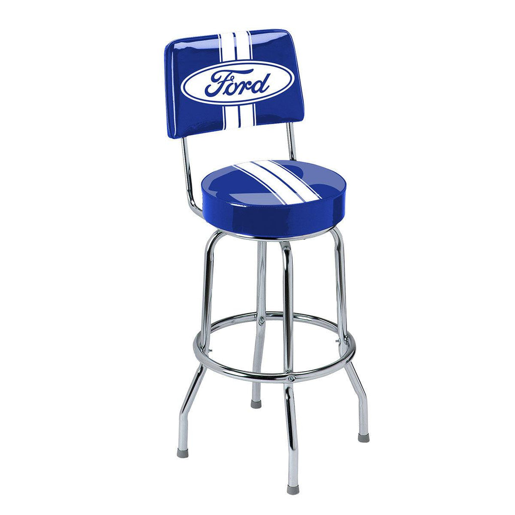 Ford Stripes Backrest Bar Stool-Grease Monkey Garage