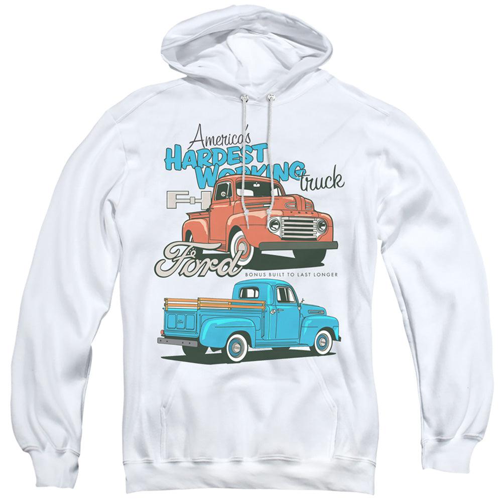 Ford Trucks America's Hardest Working Truck Bonus Built to Last Longer Pullover Hoodie-Grease Monkey Garage