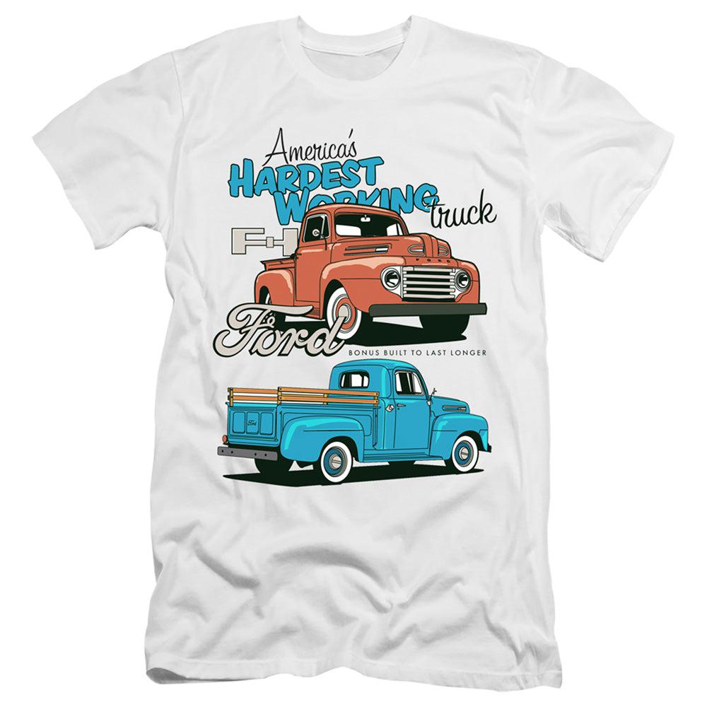 Ford Trucks America's Hardest Working Truck Bonus Built to Last Longer Short-Sleeve T-Shirt-Grease Monkey Garage