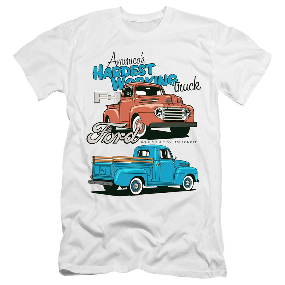 Ford Trucks America's Hardest Working Truck Bonus Built to Last Longer Short-Sleeve T-Shirt-Grease Monkey Garage