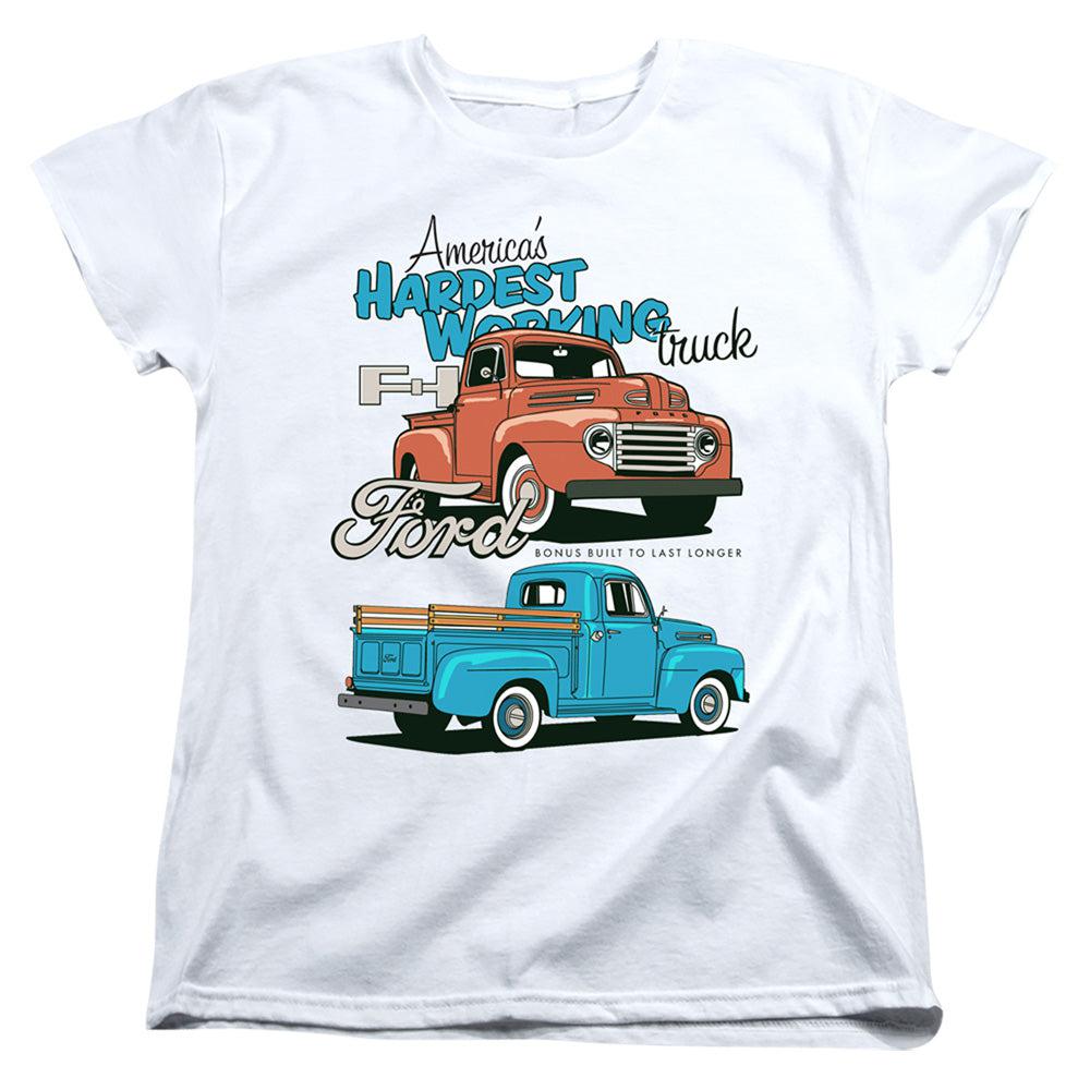 Ford Trucks America's Hardest Working Truck Bonus Built to Last Longer Women's Short-Sleeve T-Shirt-Grease Monkey Garage