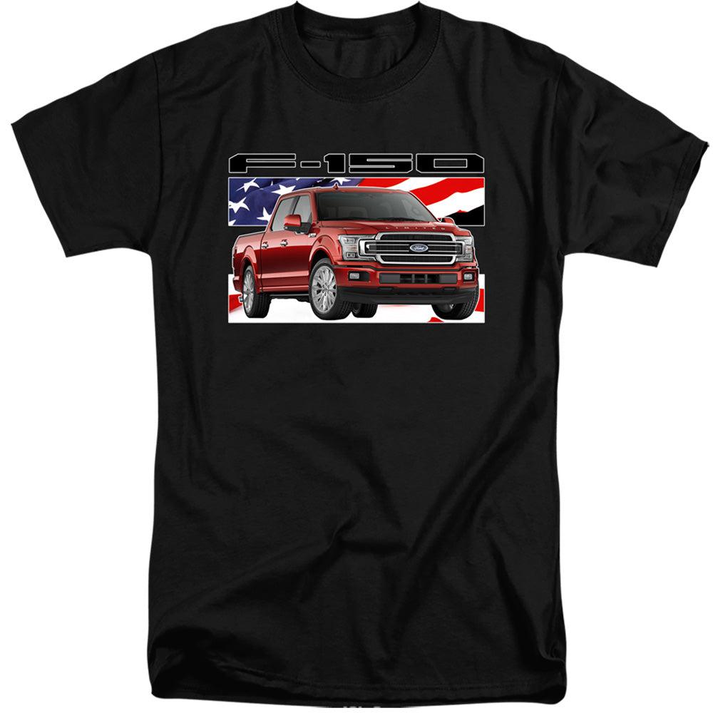 Ford Trucks F-150 American Flag Tall Short-Sleeve T-Shirt-Grease Monkey Garage