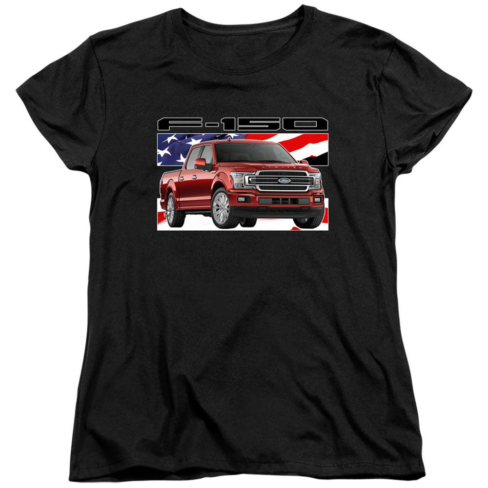 Ford Trucks F-150 American Flag Women's Short-Sleeve T-Shirt-Grease Monkey Garage
