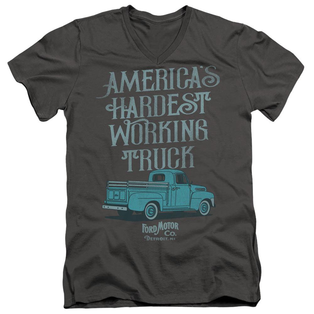 Ford Vintage America's Hardest Working Truck Short-Sleeve V-Neck T-Shirt-Grease Monkey Garage