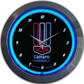 GM Camaro Red, White and Blue Neon Clock-Clocks-Grease Monkey Garage