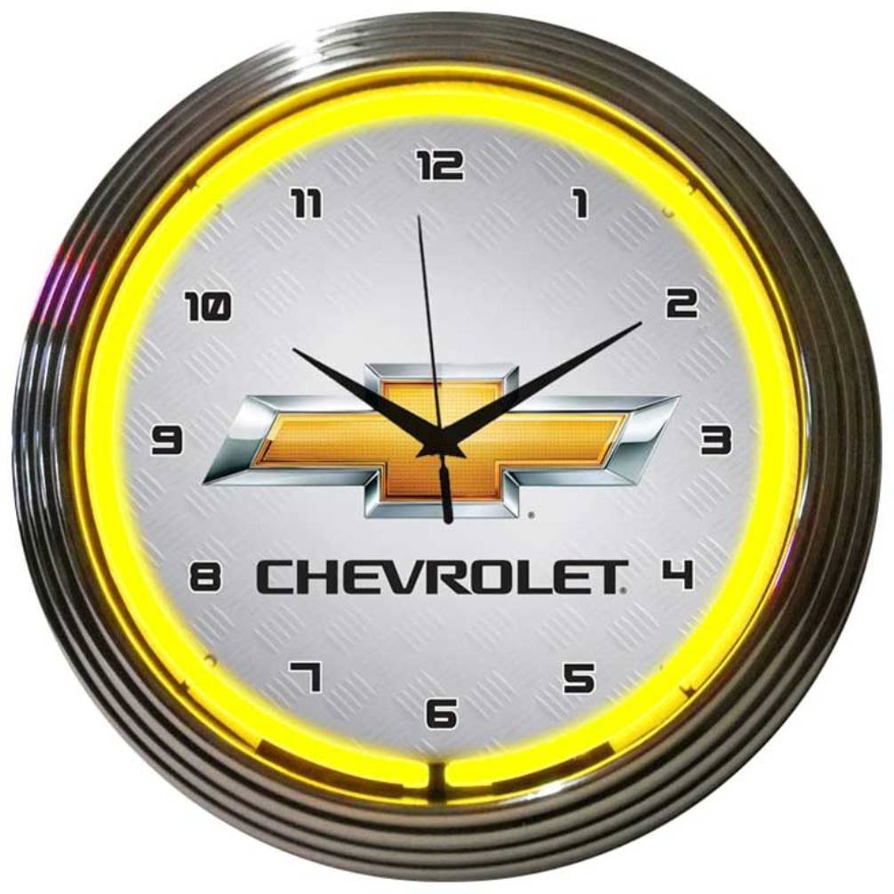 GM Chevrolet Yellow Neon Clock-Clocks-Grease Monkey Garage