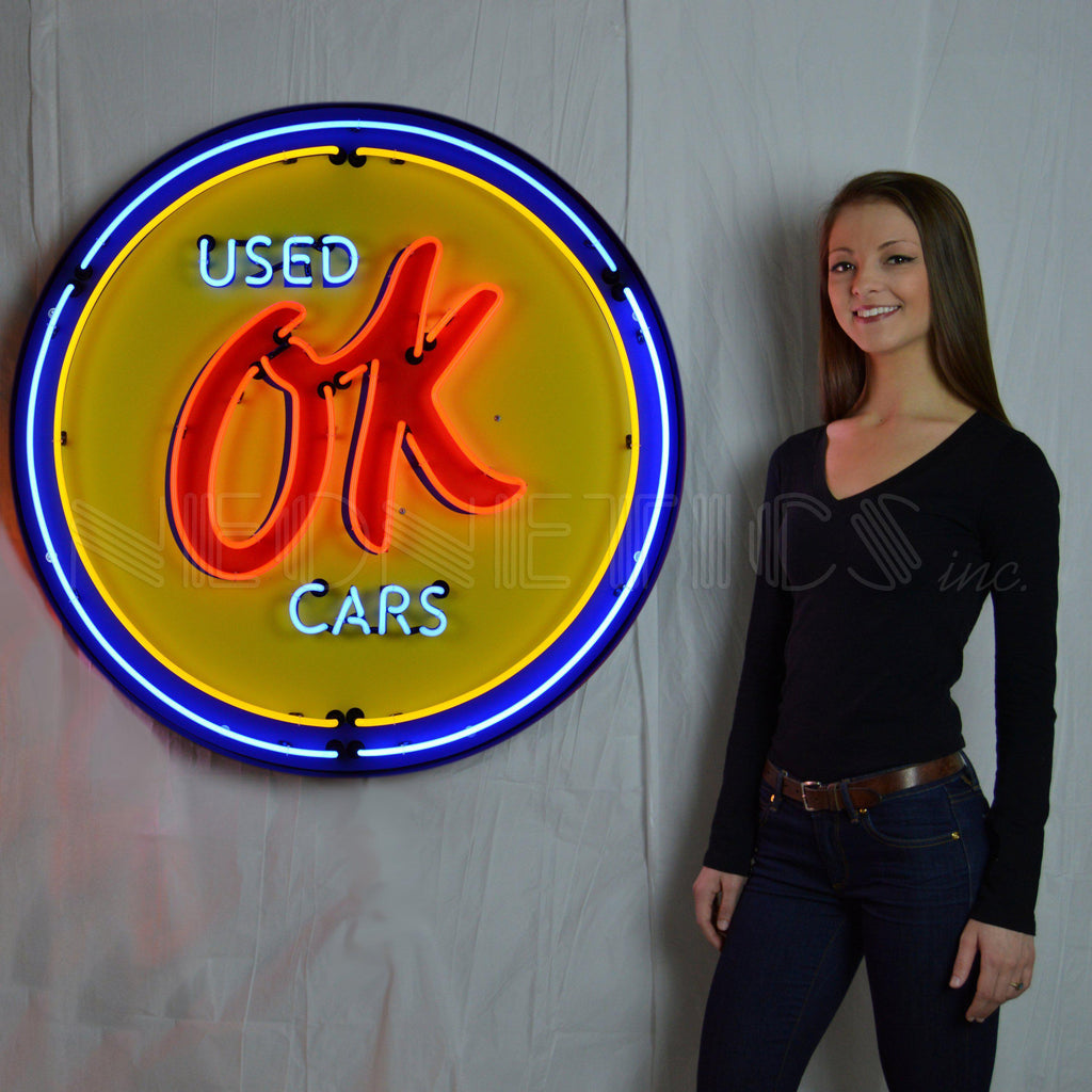 GM OK Used Cars Neon Sign in Steel Can (36")-Neon Signs-Grease Monkey Garage