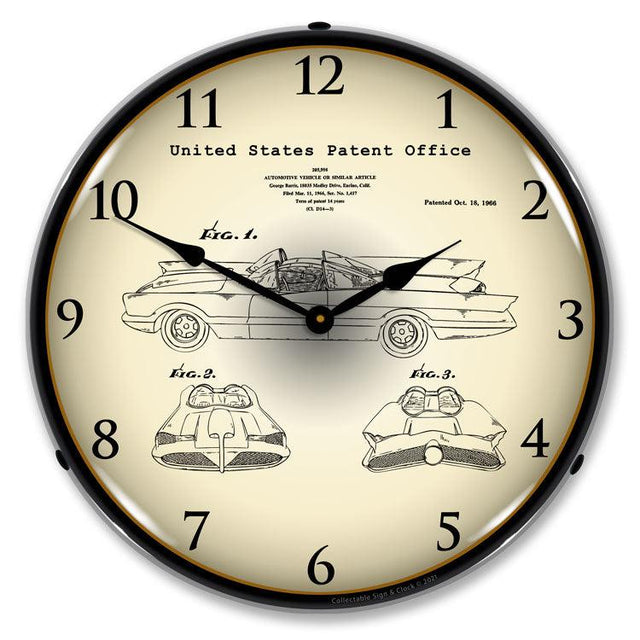 George Barris Batmobile 1966 Patent Backlit LED Clock-LED Clocks-Grease Monkey Garage