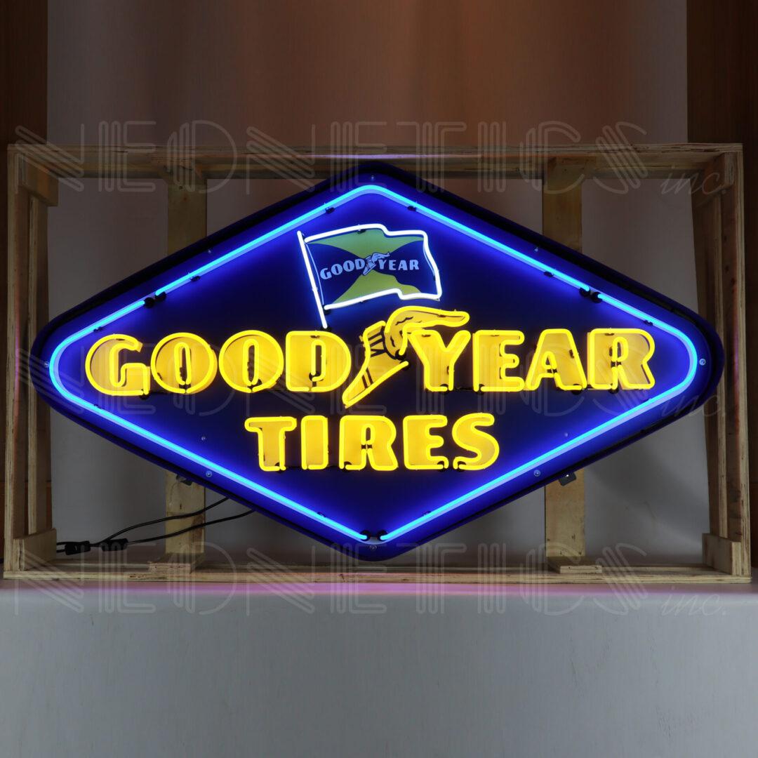 Goodyear Diamond Neon Sign in Shaped Steel Can-Neon Signs-Grease Monkey Garage