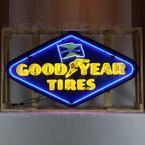 Goodyear Diamond Neon Sign in Shaped Steel Can-Neon Signs-Grease Monkey Garage
