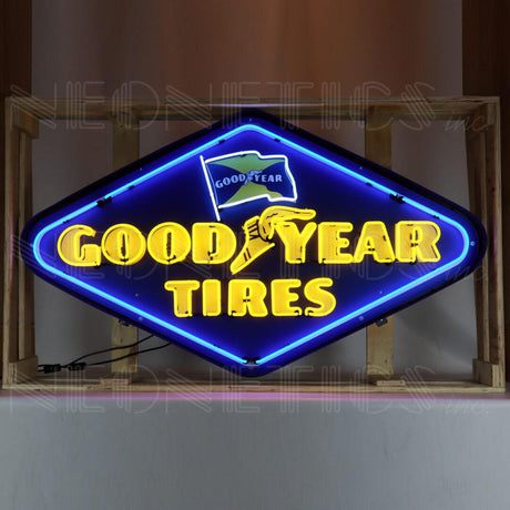 Goodyear Diamond Neon Sign in Shaped Steel Can-Neon Signs-Grease Monkey Garage